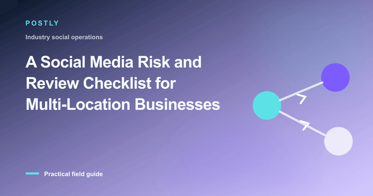 Branded illustration for “A Social Media Risk and Review Checklist for Multi-Location Businesses” with connected publishing