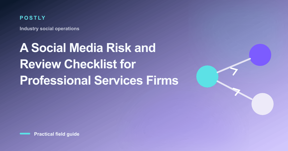 Branded illustration for “A Social Media Risk and Review Checklist for Professional Services Firms” with connected
