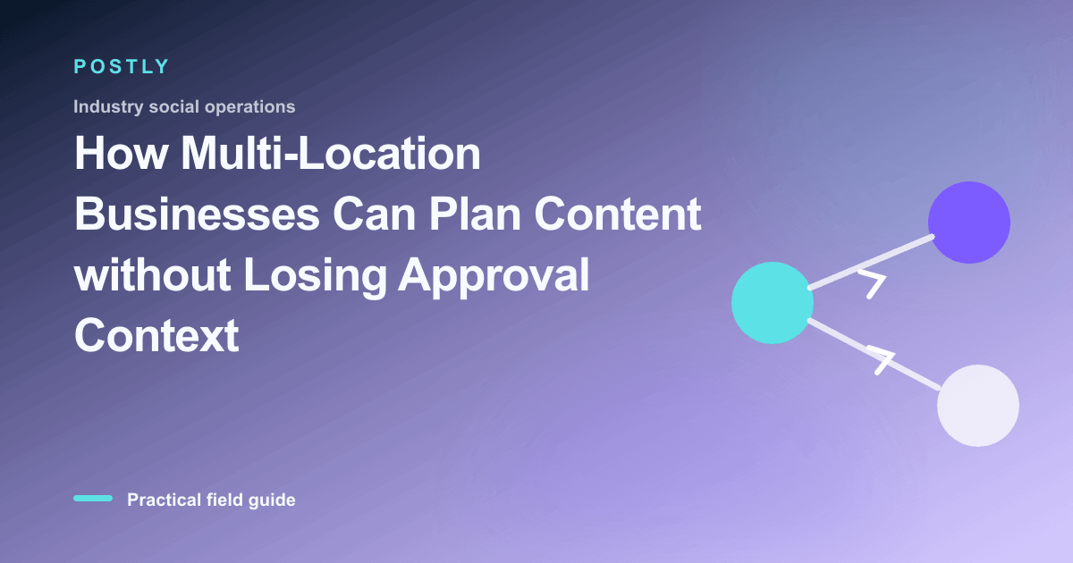 Branded illustration for “How Multi-Location Businesses Can Plan Content without Losing Approval Context” with connected