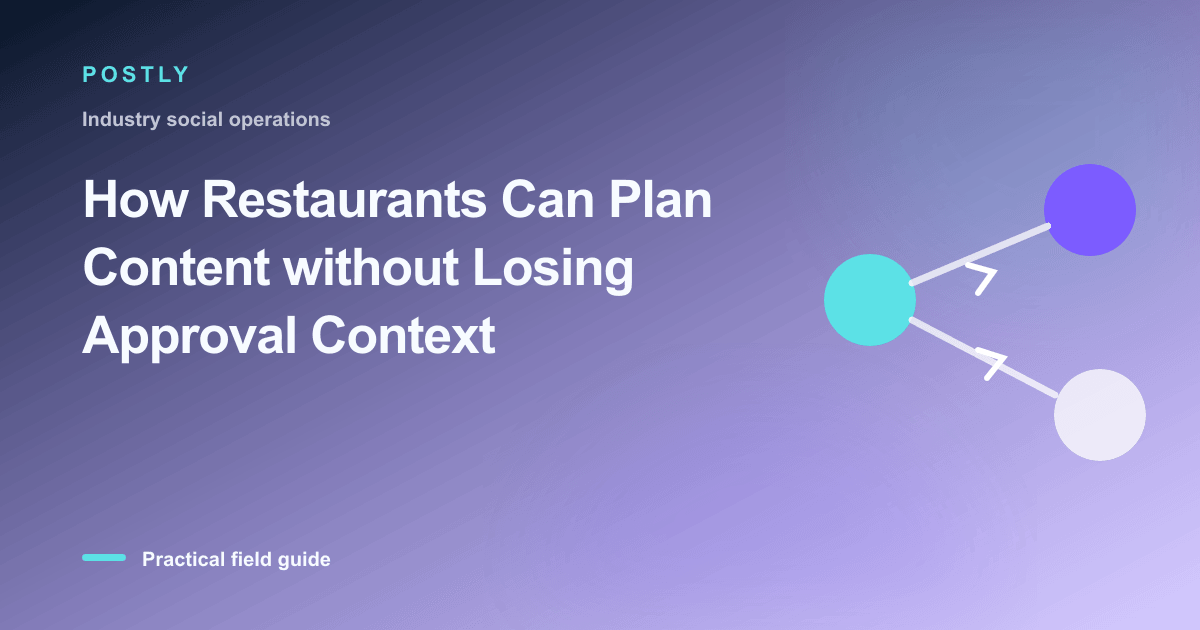 Branded illustration for “How Restaurants Can Plan Content without Losing Approval Context” with connected publishing