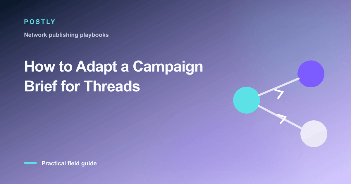 Branded illustration for “How to Adapt a Campaign Brief for Threads” with connected publishing workflow nodes