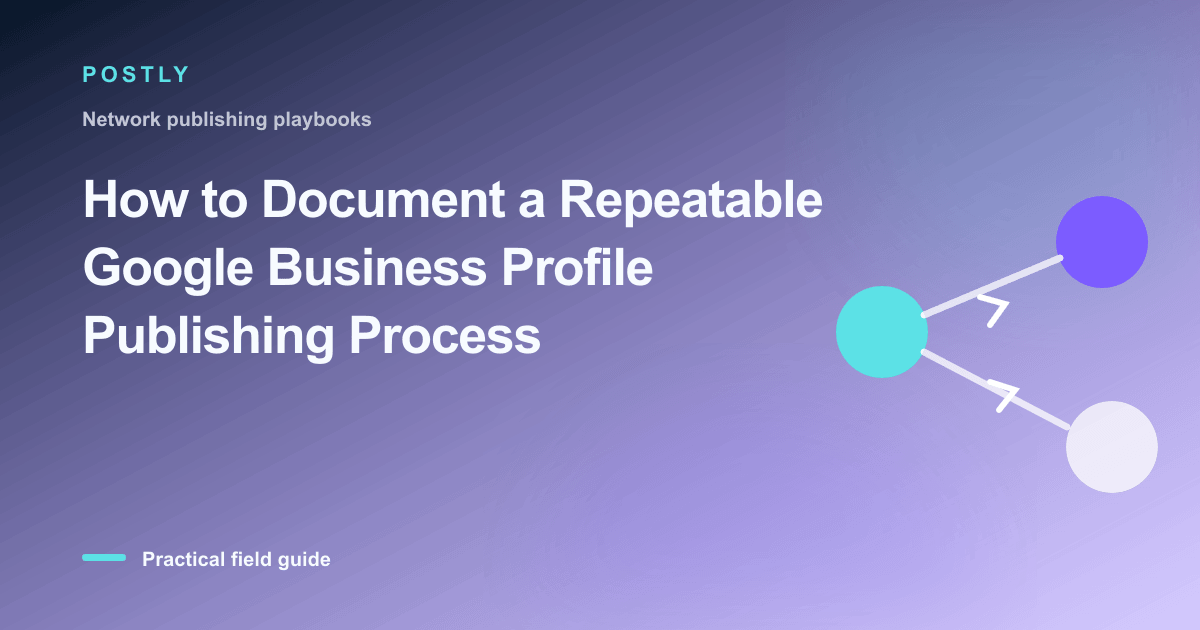 Branded illustration for “How to Document a Repeatable Google Business Profile Publishing Process” with connected publishing