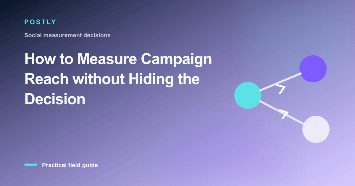 Branded illustration for “How to Measure Campaign Reach without Hiding the Decision” with connected publishing workflow nodes