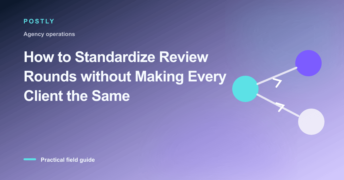 Branded illustration for “How to Standardize Review Rounds without Making Every Client the Same” with connected publishing