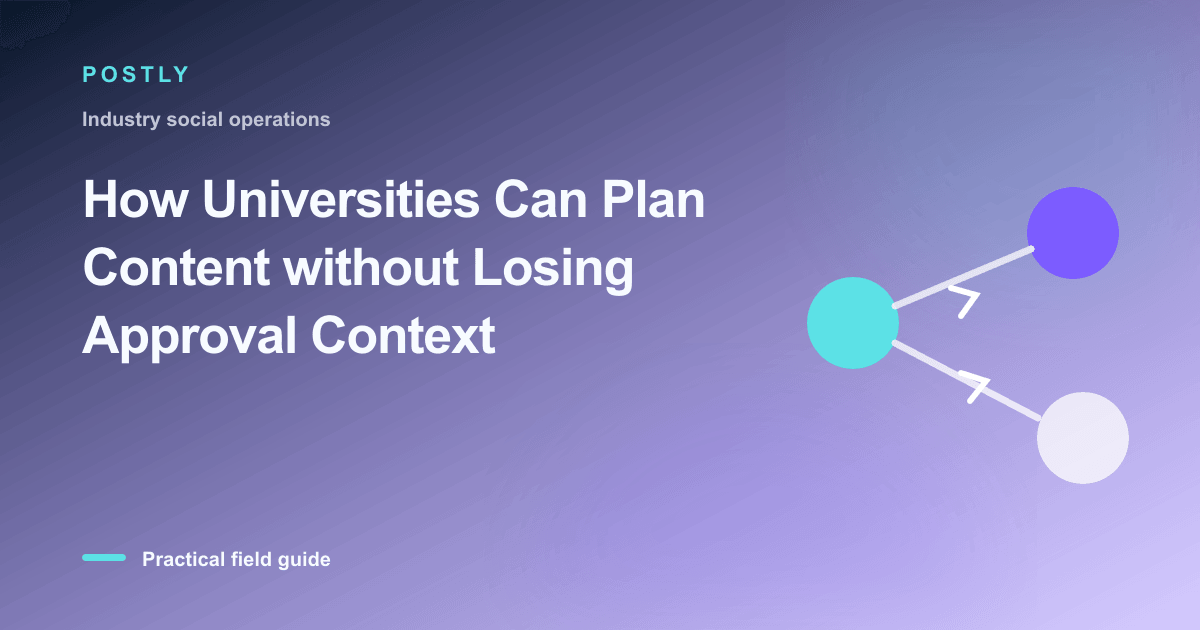 Branded illustration for “How Universities Can Plan Content without Losing Approval Context” with connected publishing