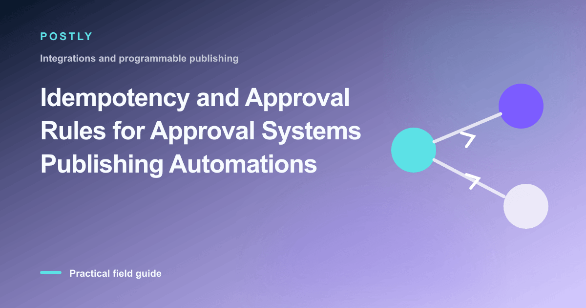 Branded illustration for “Idempotency and Approval Rules for Approval Systems Publishing Automations” with connected