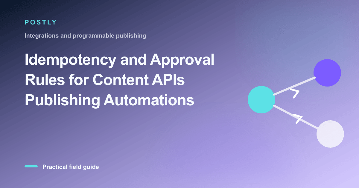Branded illustration for “Idempotency and Approval Rules for Content APIs Publishing Automations” with connected publishing