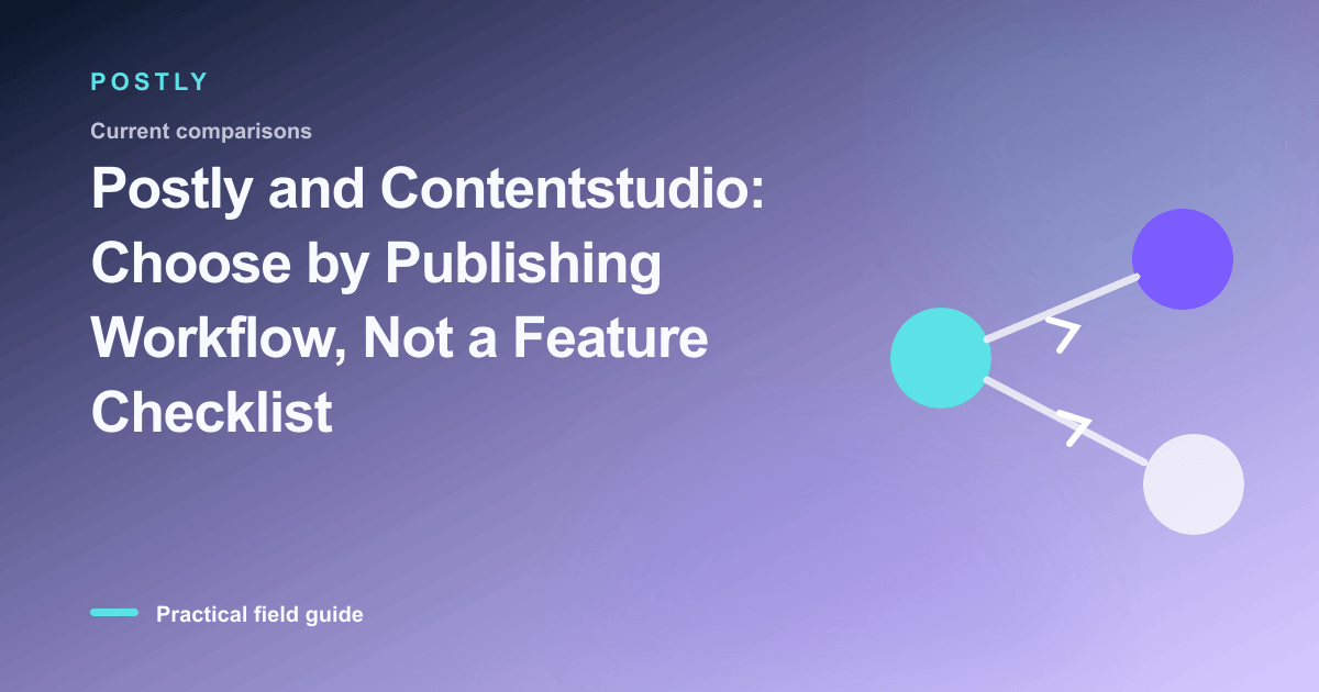 Branded illustration for “Postly and Contentstudio: Choose by Publishing Workflow, Not a Feature Checklist” with connected