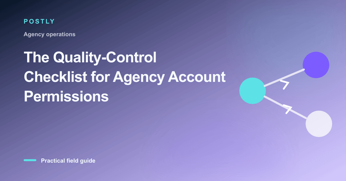 Branded illustration for “The Quality-Control Checklist for Agency Account Permissions” with connected publishing workflow
