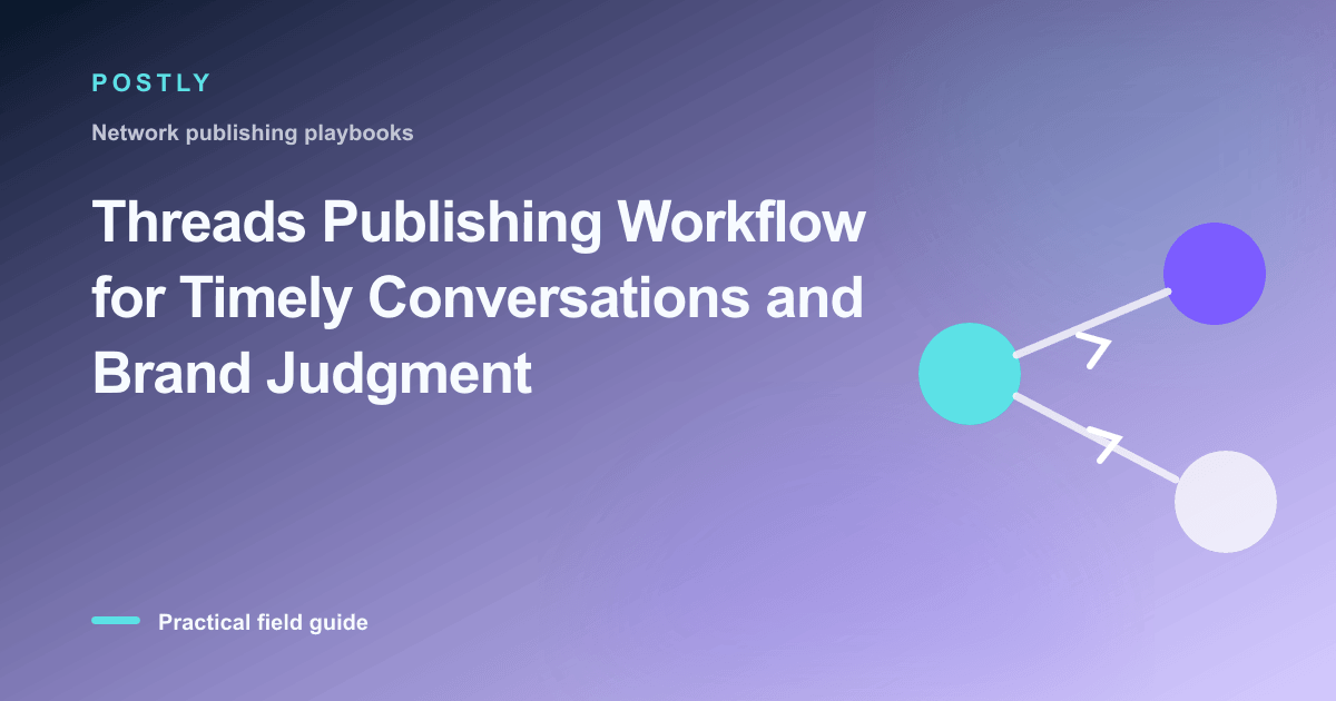 Branded illustration for “Threads Publishing Workflow for Timely Conversations and Brand Judgment” with connected publishing