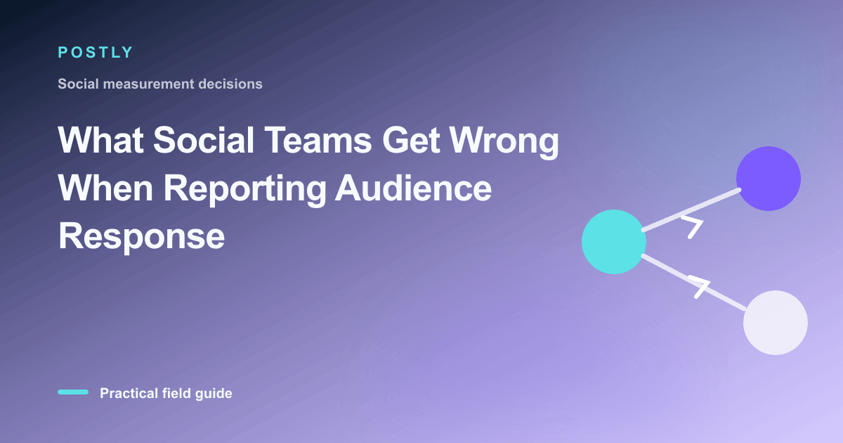 Branded illustration for “What Social Teams Get Wrong When Reporting Audience Response” with connected publishing workflow