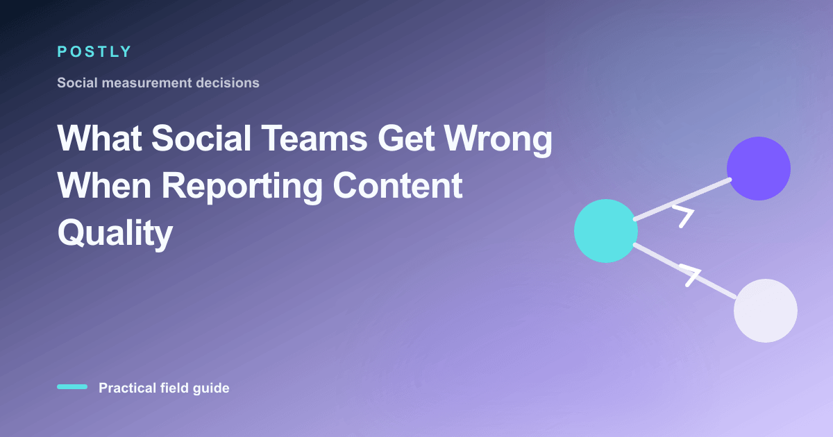 Branded illustration for “What Social Teams Get Wrong When Reporting Content Quality” with connected publishing workflow