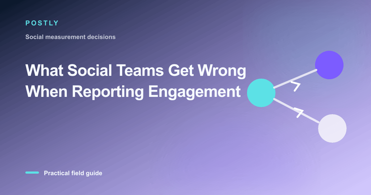 Branded illustration for “What Social Teams Get Wrong When Reporting Engagement” with connected publishing workflow nodes