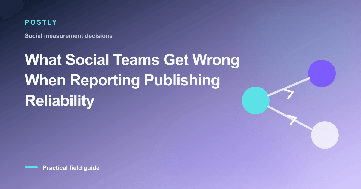 Branded illustration for “What Social Teams Get Wrong When Reporting Publishing Reliability” with connected publishing